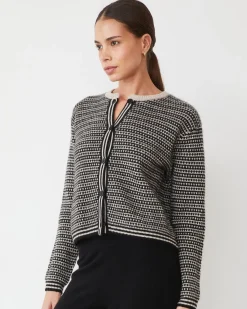 MONROW Cashmere Cardigan CHALK/BLACKSTRIPE Best Sale